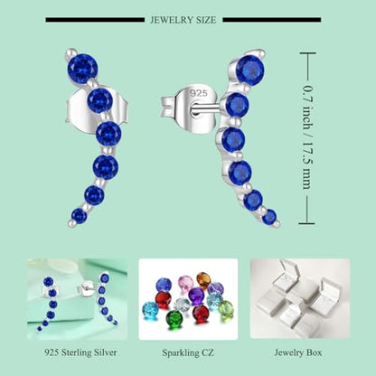 Starchenie 925 Sterling Silver Climber Earring Ear Crawler Stud Earrings for Women - color: Sapphire