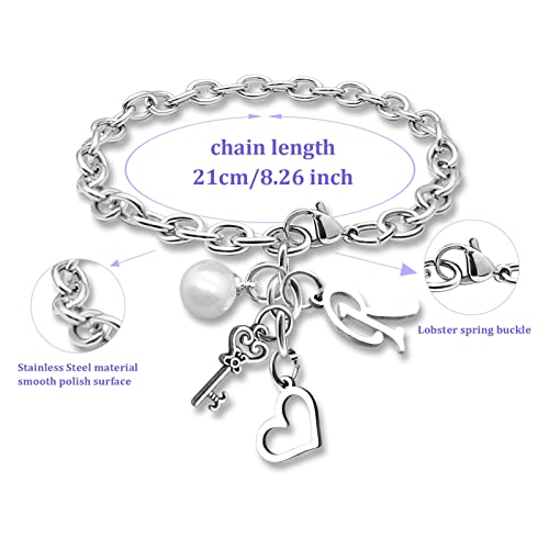 Initial A-Z Bracelets Gift for Women Girls Stainless Steel Chain Bracelet 26 Alphabet Jewelry Gifts for Birthday Anniversary Letter Bracelet Monogram Gifts for Sister Friend Girlfriends Mom 8.26 Inch - color: R