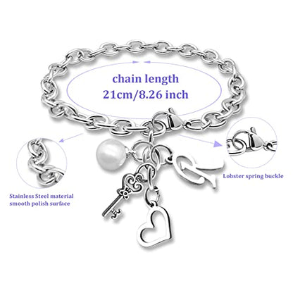Initial A-Z Bracelets Gift for Women Girls Stainless Steel Chain Bracelet 26 Alphabet Jewelry Gifts for Birthday Anniversary Letter Bracelet Monogram Gifts for Sister Friend Girlfriends Mom 8.26 Inch - color: R