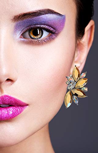 80s Funky Punk Rock Spiky Starburst Angel Wings Oversized Colorful Stones Studded Candy Cluster Women Statement Stud Earrings - color: Fool's Gold