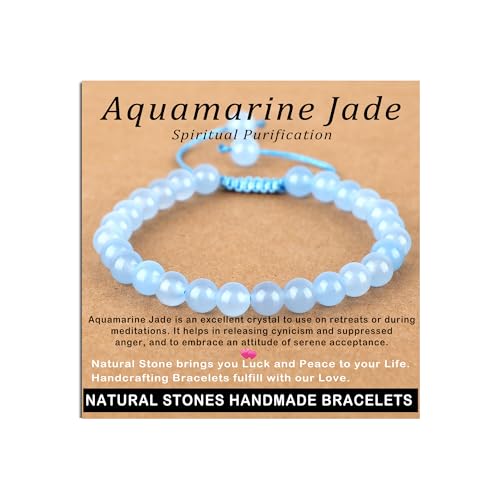 AD Beads Handcrafted Beaded Macrame Bracelet Stylish Customizable Jewelry for Men and Women Protection Healing Gemstone for Balance Wellness Positive - color: Aquamarine Jade, size: 6mm