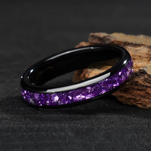 4mm 6mm 8mm Tungsten Rings With Various Inlay Materials Couples Matching Engagement Wedding Promise Matching Ring Set for Women Men - color: Black Amethyst 4mm