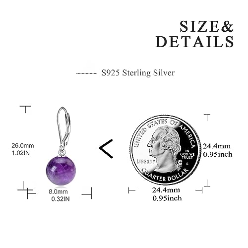925 Sterling Silver Pearl Leverback Earrings Dangle Drop Jewelry Gifts for Women - style: Amethyst
