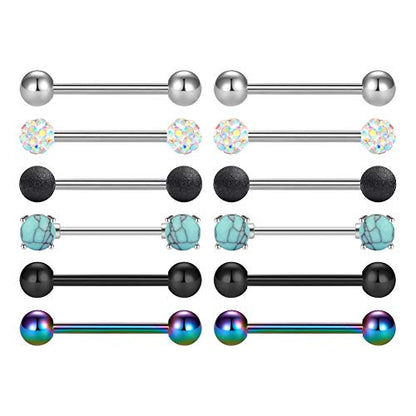 MODRSA 14g 16g Nipple Rings Tongue Rings 14 Gauge Surgical Steel Nipple Bar Barbell 14mm 16mm 18mm Silver Rose Gold Black Tongue Piercing Jewelry for Women Men - color: A3 - Mix Color - 5/8" (16mm)