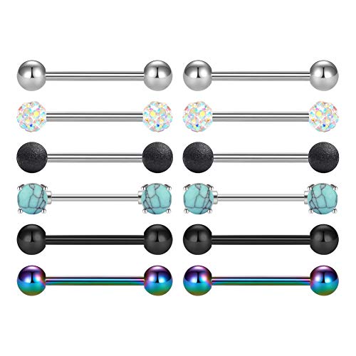 MODRSA 14g 16g Nipple Rings Tongue Rings 14 Gauge Surgical Steel Nipple Bar Barbell 14mm 16mm 18mm Silver Rose Gold Black Tongue Piercing Jewelry for Women Men - color: A3 - Mix Color - 5/8" (16mm)