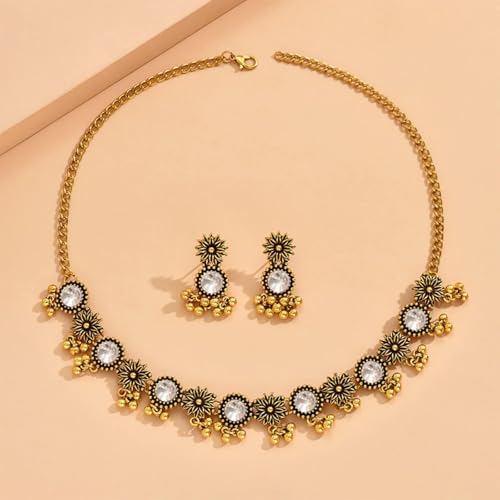 Frodete Indian Jewelry Sets for Women Traditional Bohemian Wedding Jewelry Set Indian Dresses for Women Oxidized Ethnic Party Prom Wear - color: A4:silver indian necklace earring sets