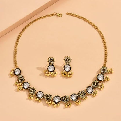 Frodete Indian Jewelry Sets for Women Traditional Bohemian Wedding Jewelry Set Indian Dresses for Women Oxidized Ethnic Party Prom Wear - color: A4:silver indian necklace earring sets