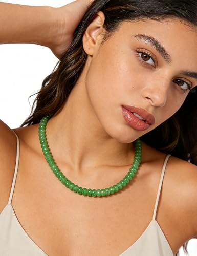 Beaded Necklace for Women,Natural Gemstone Necklace for Women,Colorful Bead Choker Necklace Handmade Surfer Beach Necklace Trendy Jewelry Gift for Women - style: 5x8MM-Green