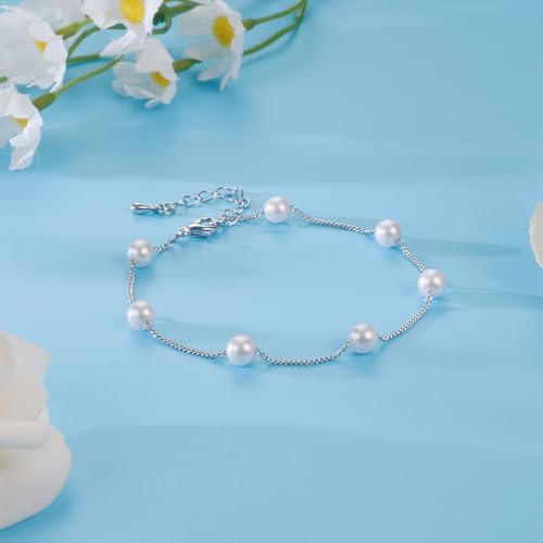 DAYANEY Pearl Bracelets for Women Gold Bracelet Silver Pearl Jewelry | Gold Bracelet Silver Pearl Jewelry Summer Gifts for Girls Dainty Daisy and Heart Bracelets Cute Floral Jewelry for Bridesmaid - style: Silver Pearl