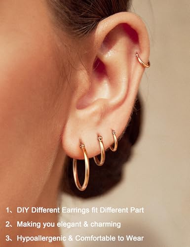 ORAZIO Stainless Steel Hoop Earrings Set Huggie Earrings for Women | Hypoallergenic Thin Small Non Tarnish Lightweight Dainty Trendy 10-20MM Women Stacks Multiple Piercing Jewelry Gift - style: C: Rose, 4 pairs