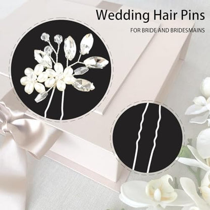 5 Pieces Pearl Bride Hair Pins Rhinestone Bridal Hair Piece for Women Crystal Pearl Hair Accessories for Bride Bridesmaids Flower Girls(Silver)