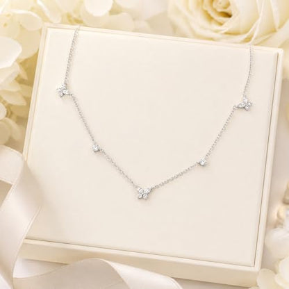 Dainty Silver Gold Necklaces for Women Cute Station Choker Simulated Diamond Necklace Simple Layering CZ Necklace Trendy Jewelry Gifts - color: Silver, style: Butterfly