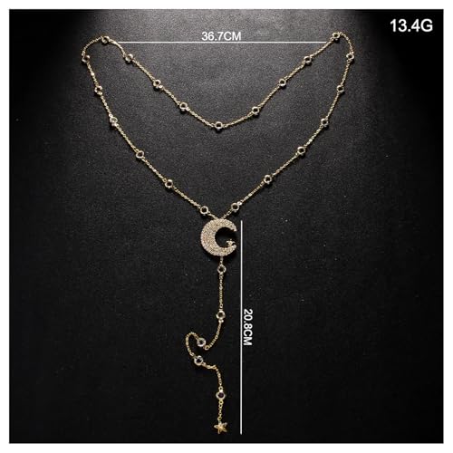Simple Rhinestone Moon Star Back Chain Body Jewelry for Women Sexy Backless Crystal Necklace Bridal Wedding Backdrop Dress Accessories Jewelry - color: Gold