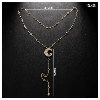 Simple Rhinestone Moon Star Back Chain Body Jewelry for Women Sexy Backless Crystal Necklace Bridal Wedding Backdrop Dress Accessories Jewelry - color: Gold