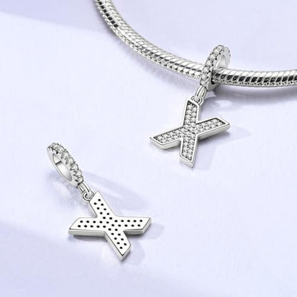 Hapour Letter 925 Sterling Silver Charm with Cubic Zirconia Alphabet A-Z Initial Dangle Charms Beads Pendent DIY Jewelry for Bracelets Necklace - color: X