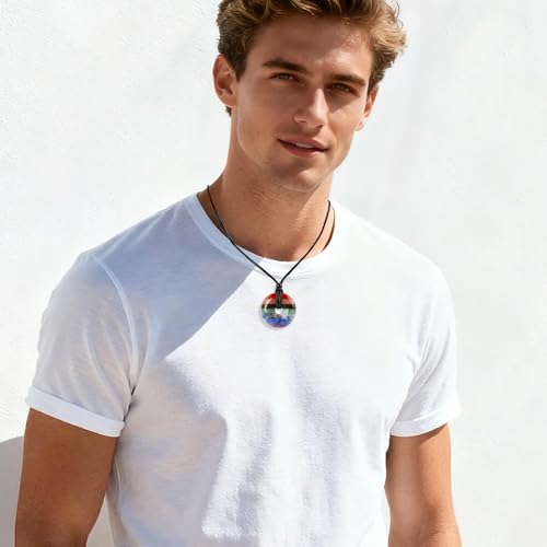 Anjiucc Natural Gemstone Pendant Necklce Lucky Coin Crystal Necklace Donut Pendnat with Adjustable Rope Healing Crystal for Men - color: 7 Chakras