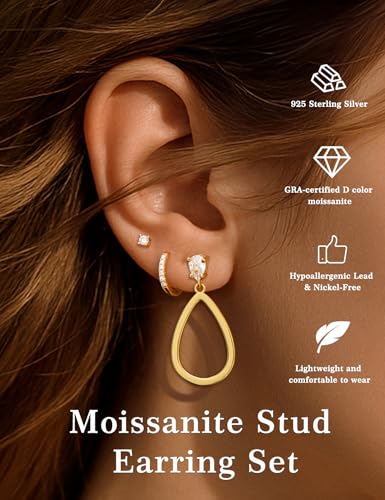Mossanite 925 Sterling Silver Pendant and Earring Set Hypoallergenic Silver Earrings - color: 14K Gold