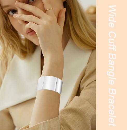 2Pcs Cuff Bangle Bracelet for Women Open Wide Wire Bracelets Gold Wrist Cuff Wrap Bracelet Adjustable - color: Silver2