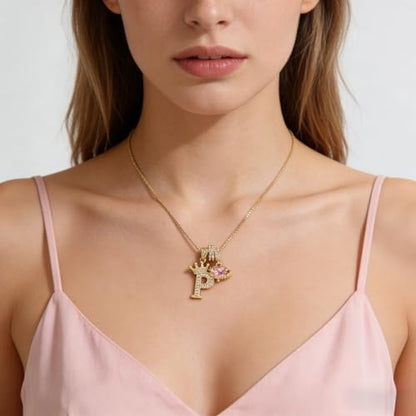 18K Gold & Silver Plated Initial Necklaces for Women - color: P-Gold