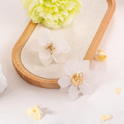 LAXPICOL Fashion Big Flower Clip On Earrings For Women Cute Lovely Acrylic Flower Earrings No piercing Earrings 2.36" - color: white