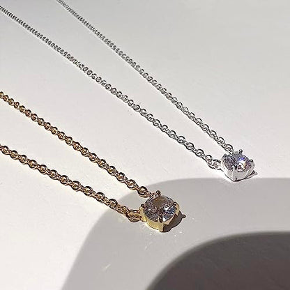 Zeffy Diamond Necklaces for Women, Dainty Gold Necklace 18k Gold Plated Layered Necklaces Simple Gold CZ Diamond Pendant Necklaces for Women Trendy Jewelry Gifts for Girls - color: Silver CZ Necklace