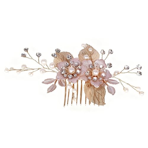 Flower Leaf Design Wedding Hair Comb, Metal Bridal Hair Accessory with Rhinestone, Wedding Prom Hair Clip Headpiece for Women (Gold Flower Leaf) - color: Gold Flower Leaf