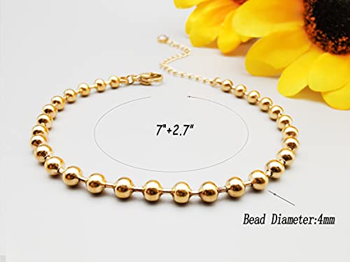 Dainty Bracelets for Women Paperclip Chain Bangles Handmade Tiny Cute Oval and Round Beaded Bracelet 316L Stainless Steel Jewelry Gift for Best Friend - style: Beads Chain 4mm Gold