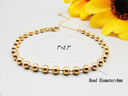 Dainty Bracelets for Women Paperclip Chain Bangles Handmade Tiny Cute Oval and Round Beaded Bracelet 316L Stainless Steel Jewelry Gift for Best Friend - style: Beads Chain 4mm Gold