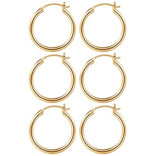 M MOOHAM Hoop Earrings for Women, Hypoallergenic 14K Gold Plated Earrings | Gold Plated Hoop Earrings Set for Sensitive Ears, Earring Stack for Women Trendy, Jewelry Gifts Lightweight 13-60mm - color: 3pairs-20/20/20mm-Gold-plated
