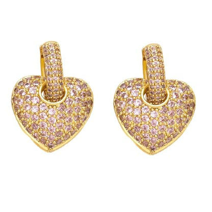 Crystal Heart Hoop Earrings for Women Dainty Fashion Heart Huggie Earrings Colourful Sparkly Crystal 14k Gold Love Heart Dangle Drop Earrings Valentine’s Day Statement Jewelry Gifts - color: Pink