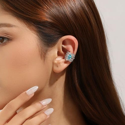 Ear Cuff for Women,Non Piercing Huggie Ear Cuff Earrings | Non Piercing Vintage Adjustable Ear Cuff Earrings Clip On Cartilage Ear Jewelry - style: Blue Topaz