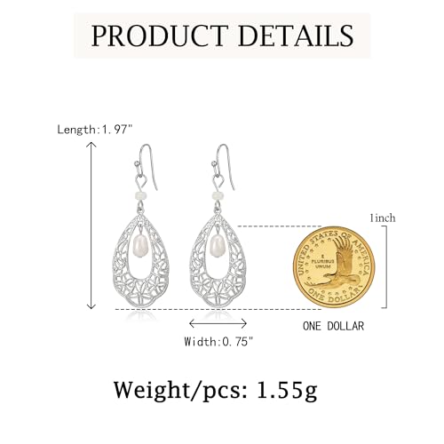 Crysdue Simulated Pearl Earrings for Women, Dainty Silver/Gold/Rose Gold Plated Cubic Zirconia Drop Dangle Earrings Wedding Jewelry for Bride Bridesmaid - style: V_CZ+Pearl, Silver