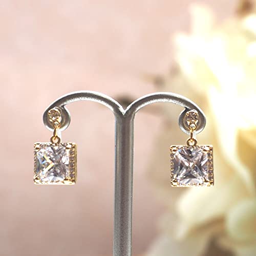 Drop Cubic Zirconia Invisible Clip On Earrings for Women Not Pierced Gold Teardrop Sqaure CZ Crystal Dangle Gold Silver Comfortable Clip On Earrings Bridal Wedding Prom - color: Square 1 Gold
