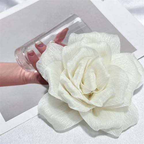 Flash Camellia Flower Brooch Pin for Women Men Elegant Texture Fabric Dahlia Rose Floral Brooches Lapel Pins Dainty Wedding Holiday Party Costume Dress Accessories Jewelry - color: Beige