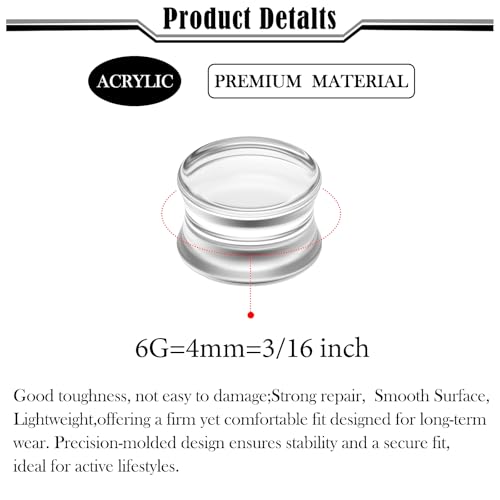 6G-50mm Solid Ear Plugs Tunnels for Women Men Double Flared Saddle Ears Gauge Plug Stretcher Expander Piercing Body Jewelry Black White Clear 1 Pairs - color: Clear Tone, size: 6 Gauge(4mm) = 3/16 inch