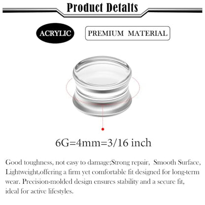 6G-50mm Solid Ear Plugs Tunnels for Women Men Double Flared Saddle Ears Gauge Plug Stretcher Expander Piercing Body Jewelry Black White Clear 1 Pairs - color: Clear Tone, size: 6 Gauge(4mm) = 3/16 inch
