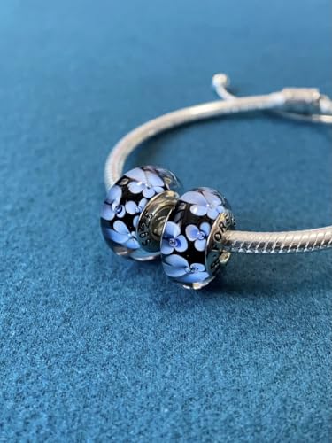 2pcs Authentic 925 Silver Murano Glass Flower Charms for Pandora Bracelets - color: 08-Black and White