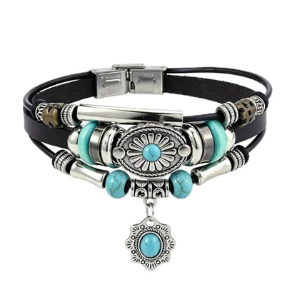 INENIMARTJ Western Turquoise Leather Wrap Bracelets for Men Women Boho Multilayer Turquoise Cuff Wrap Bracelet Western Bracelet Jewelry for Men and Woman - color: 17coffee