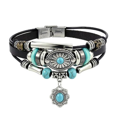INENIMARTJ Western Turquoise Leather Wrap Bracelets for Men Women Boho Multilayer Turquoise Cuff Wrap Bracelet Western Bracelet Jewelry for Men and Woman - color: 17coffee