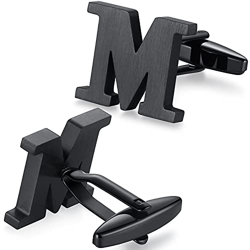 HONEY BEAR Initial Letter Cufflinks for Men Wedding Business | Personalized, Tarnish-Resistant, Steel-Plated Copper Base, Gift Box, for Groomsmen, Father, Husband, Anniversary - style: M Black