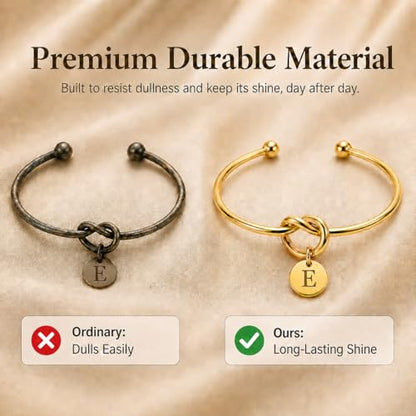 LemonRose Initial Bracelets for Women - Dainty Tie the Knot Letter A-Z 14K Gold Plated for Women Gold Cuff Bracelet for Womens Jewelry Personalized Bridesmaid Proposal Gifts - color: Gold E