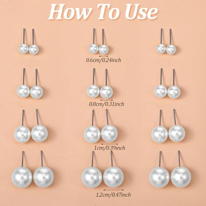 JJUNW 24 Pairs Pearl Earrings for Women, Pearl Earrings Stack, Mixed Size Pearls Earring Pack Fake Pearling Stud Ear Stack, Big Pearls Ear for Bridal Wedding Christmas Jewelry