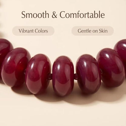 Chunky Beaded Statement Necklace for Women, Colorful Rondelle Bead, Bohemian Style, Adjustable Length, Summer Beach Accessory - color: Burgundy