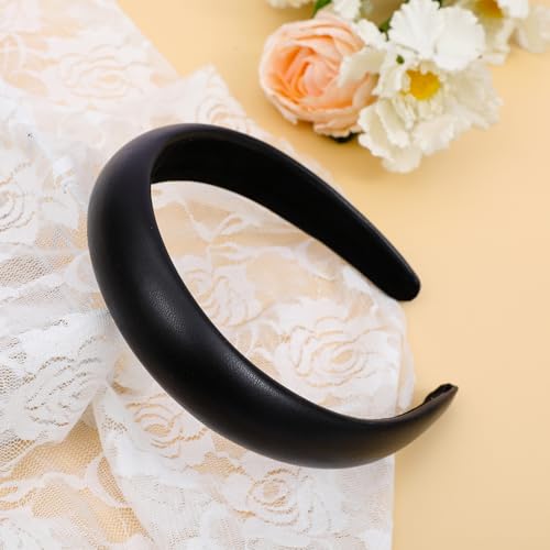 Black Leather Padded Headband Soft,Womens Dressy Hairband | Wide Headband,Trendy Styles,Stylish,Fancy,Comfortable,Daily,Prom,Party,Head Accessories