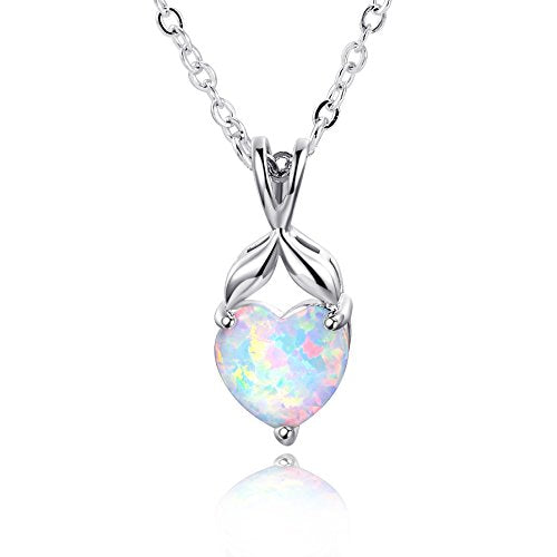 VOLUKA Created Opal/Amethyst/Mystic Topaz Pendant Necklace for Women,18K White/Rose Gold Plated Chain Wedding Engagement Jewelry Gift - color: D-Heart necklace-white gold plated