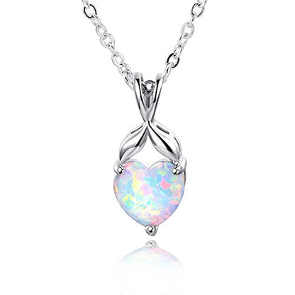 VOLUKA Created Opal/Amethyst/Mystic Topaz Pendant Necklace for Women,18K White/Rose Gold Plated Chain Wedding Engagement Jewelry Gift - color: D-Heart necklace-white gold plated