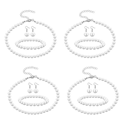 12 Pcs White Pearls Necklace Set 8mm Faux Pearl Necklace and Earring Set for Women Imitation Pearls Necklaces Dangle Earrings Bracelets Costume Jewelry Sets for Wedding Bridal Shower Birthday Gifts