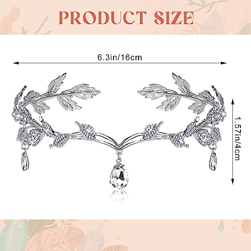 Wedding Jewelry Set for Women, Rhinestone Leaf Tiara Headband Crown Necklace Earrings Bracelet for Women - color: Silver