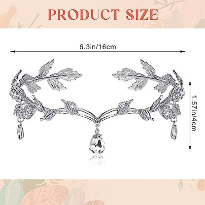 Wedding Jewelry Set for Women, Rhinestone Leaf Tiara Headband Crown Necklace Earrings Bracelet for Women - color: Silver