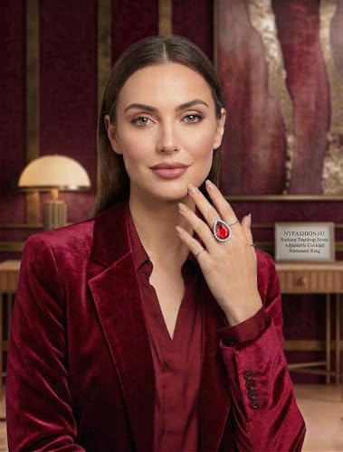 NYFASHION101 Radiant Teardrop Stone Adjustable Cocktail Statement Ring - color: Clear Encircled Teardrop, Red